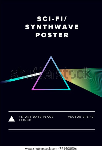 三角プリズムは白い光線を虹のスペクトルカラーに分割します ポスター ベクターイラスト Syntwave Retrowaveスタイル のベクター画像素材 ロイヤリティフリー