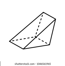 Triangular prism geometric figure geometry shape projection of dashed and straight lines black. Sides in form of regular triangle and rectangle vector