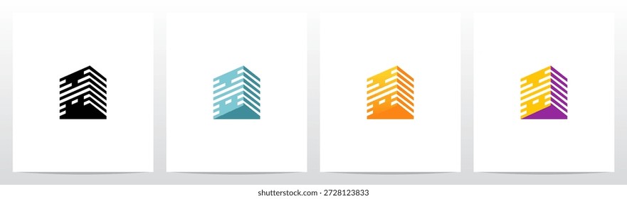 Linhas prismáticas triangulares empilhadas três dimensões letra inicial logotipo design M