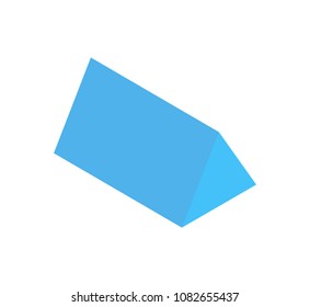 Triangular prism, vertical geometric figure banner isolated on bright background blue form with rectangular sides vector illustration