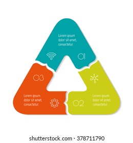 Triangular progress steps for tutorial. 3 options paper infographic banner. Number banner template for diagram, presentation or chart. Business concept sequence banner. Curved arrow workflow layout.