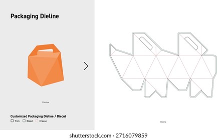 Triangular Pyramid Box Dieline with Handle Unique Gift Packaging Template