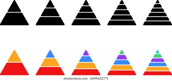 Triangular pyramid colorful icon. triangular pyramid infographics. educational materials. diagrams with ascending levels. Pyramid infographic