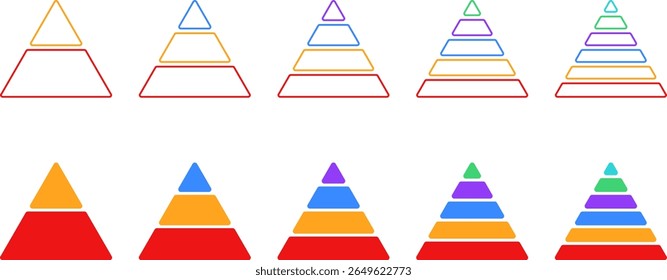 Triangular pyramid colorful icon. triangular pyramid infographics. educational materials. diagrams with ascending levels. Pyramid infographic