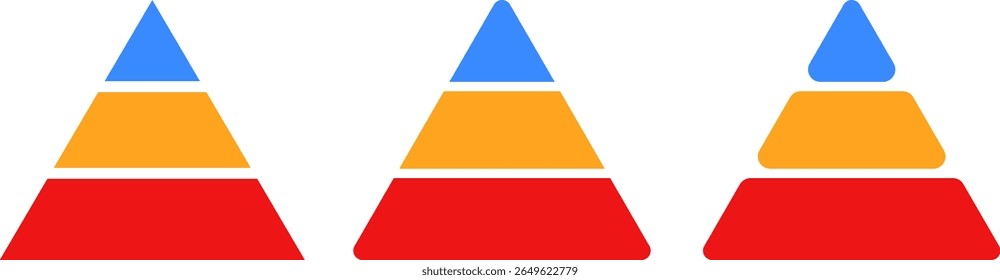 Triangular pyramid colorful icon. triangular pyramid infographics. educational materials. diagrams with ascending levels. Pyramid infographic
