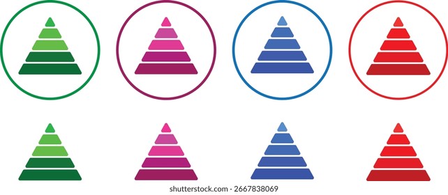Ícone colorido de pirâmide triangular,Símbolo de vetor infográfico de pirâmide triangular, diagramas com níveis ascendentes,

