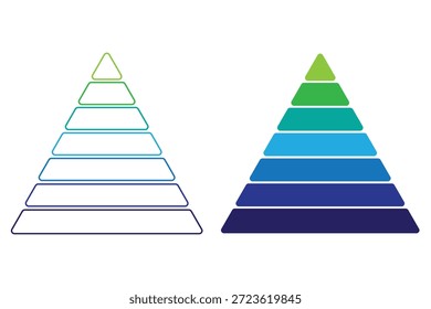 Conjunto de iconos de pirámide triangular. Conjunto de infografías piramidales icono simple aislado sobre fondo blanco. Diseño de símbolo de signo de Ilustración vectorial de trazo y relleno de pirámide triangular en capas. Imagen de Vector.