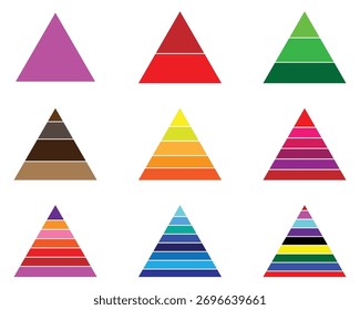 Triangular Pyramid Infographic Set: Colorful Layered Diagram, Maslow Hierarchy, Business and Educational Charts Vector