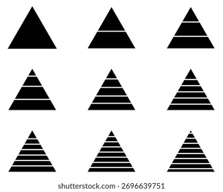 Triangular Pyramid Infographic Set: Colorful Layered Diagram, Maslow Hierarchy, Business and Educational Charts Vector