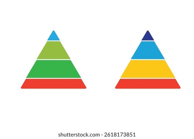 Triangular pyramid infographic vector icon set. pyramid infographic templates collection. Triangle hierarchy data segments collection. 