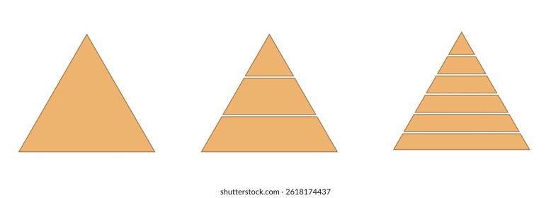 Triangular pyramid infographic vector icon . Triangle hierarchy data segments collection. Business concept.