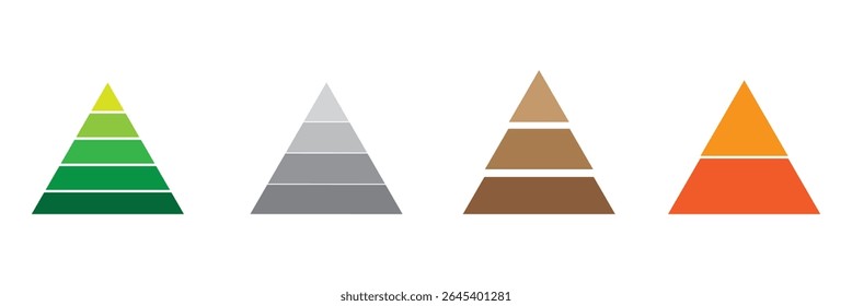 Triangular pyramid infographic vector icon . Triangle hierarchy data segments collection. Business concept.