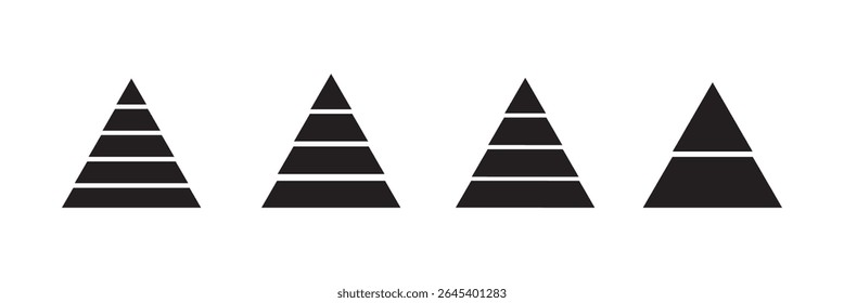 Triangular pyramid infographic vector icon . Triangle hierarchy data segments collection. Business concept.
