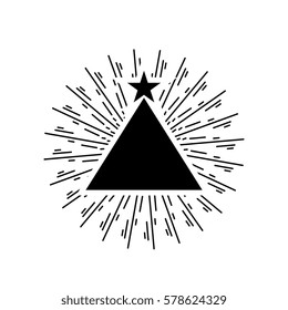 triangular pyramid with stars and sunburst logo symbol