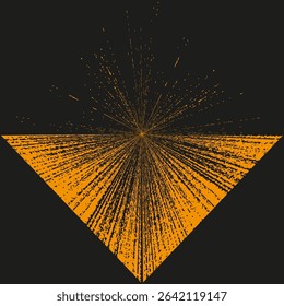 Triangular ray formation. Abstract Vector shape. Golden light streams. Dynamic orange pattern.