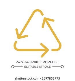 Triangular recycling sign colorful line ui icon. Sustainable consumption and manufacturing. Reusing materials process. Isolated vector linear symbol. User interface element, pixel perfect