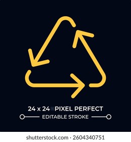 Triangular recycling sign dark color line ui icon. Sustainable consumption and manufacturing. Reusing materials process. Vector outline symbol isolated. User interface element, pixel perfect