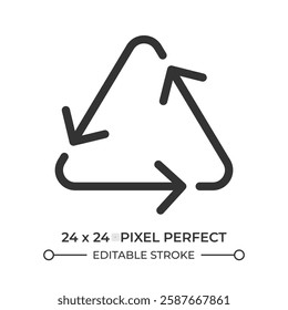 Triangular recycling sign line ui icon. Sustainable consumption and manufacturing. Reusing materials process. Isolated vector outline symbol. Webdesign user interface element linear, pixel perfect