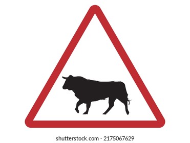 Triangular red bull warning sign