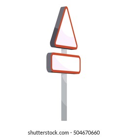Triangular road sign icon. Cartoon illustration of triangular road sign vector icon for web