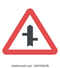 Triangular road sign of staggered junction 
