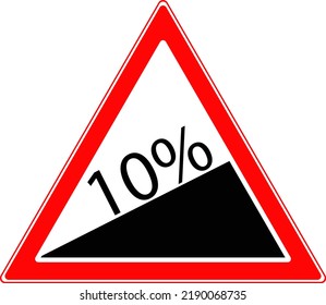 Triangular road sign, steep climb. Warning for vehicle drivers. Vector image.