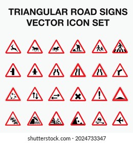 triangular road signs vector icon set.