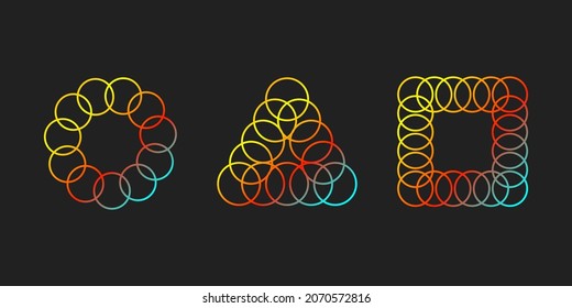 Triangular, round and square shape isolated on white background. Circle, square and triangle. Set of elements for symbol, sign, icon. Logo template. Vector illustration