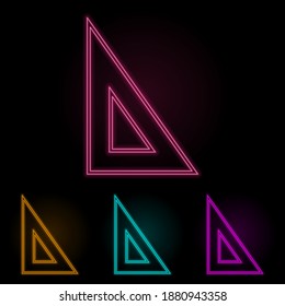 triangular ruler color neon set. Simple thin line, outline vector of web icons for ui and ux, website or mobile application