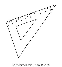 Triangular ruler, doodle style flat vector outline for coloring book