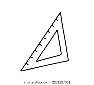 Triangular ruler. Doodle vector illustration Isolated on white background.