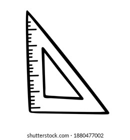 Triangular. Ruler. Doodle vector image. Isolated over white background.