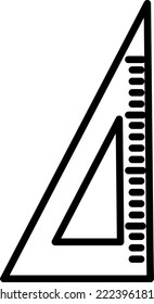 Triangular ruler icon. Black contour linear silhouette. Side view. Vector simple flat graphic illustration. Isolated object on a white background.