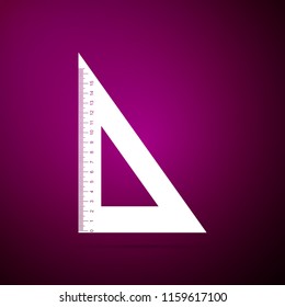 Triangular ruler icon isolated on purple background. Straightedge symbol. Geometric symbol. Flat design. Vector Illustration