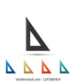 Triangular ruler icon isolated on white background. Straightedge symbol. Geometric symbol. Set elements in colored icons. Flat design. Vector Illustration