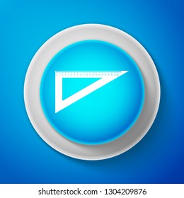 Triangular ruler icon isolated on blue background. Straightedge symbol. Geometric symbol. Circle blue button. Vector illustration