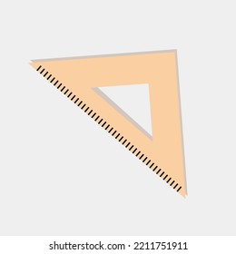 Triangular ruler icon, measure tool flat design isolated on gray background.