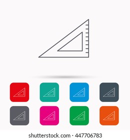 Triangular ruler icon. Straightedge sign. Geometric symbol. Linear icons in squares on white background. Flat web symbols. Vector