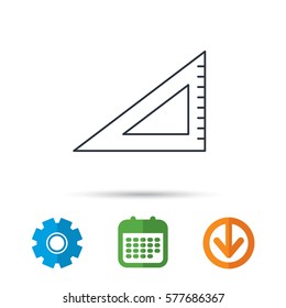 Triangular ruler icon. Straightedge sign. Geometric symbol. Calendar, cogwheel and download arrow signs. Colored flat web icons. Vector