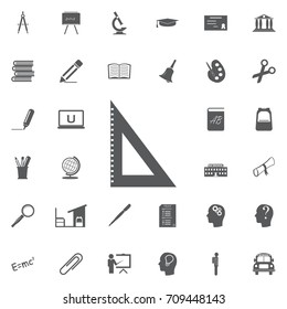 Triangular ruler icon. Straightedge sign. Geometric symbol. Linear outline icon  on white background Education set