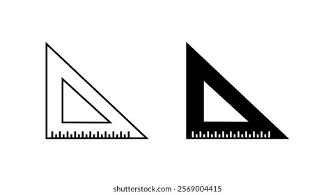 Triangular ruler icons. Linear and silhouette style. Vector icons.