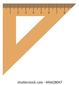 Triangular ruler isolated on white background. Vector illustration of wooden ruler. 
