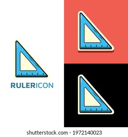Triangular Ruler kawaii icon logo. Back to school cute cartoon hand drawn doodle icon sticker