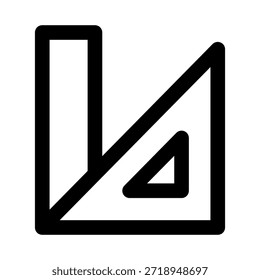 Ícone de Linha Moderna da Régua Triangular. Símbolo vetor profissional mínimo representando o desenho geométrico da medição e o projeto técnico.
