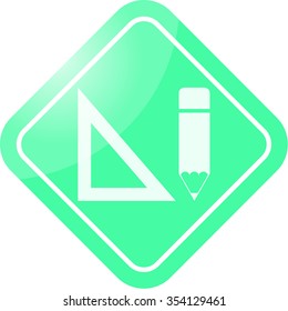 Triangular ruler with pencil icon on colorful background