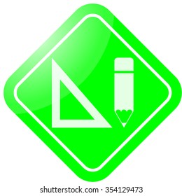 Triangular ruler with pencil icon on colorful background