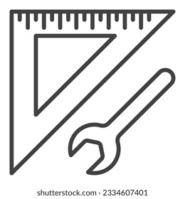 Triangular Ruler with Wrench vector concept thin line icon or symbol