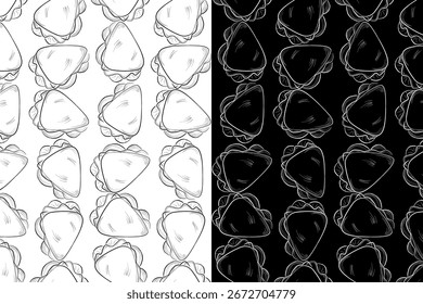 Triangular sandwich seamless repeating pattern side by side black white background