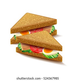 Triangular sandwiches isolated on white photo-realistic vector illustration