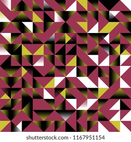 triangular seamless pattern pink yellow and black. Vector illustration for fashion textile, wrapping, and print.